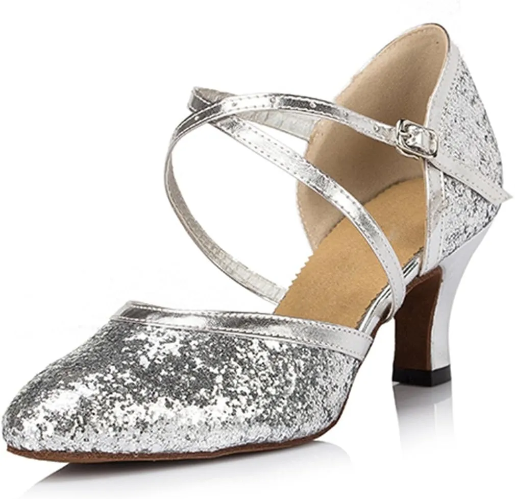 TDA Women's Closed Toe Sequins Synthetic Salsa Tango Ballroom Latin Modern Dance Wedding Shoes