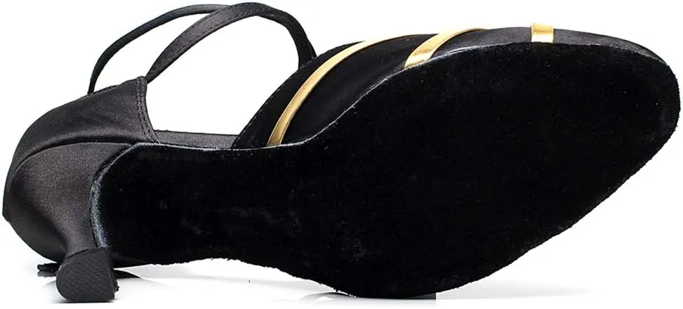TDA Women's Flared Heel Closed Toe Glitter Rhinestones Buckle Jazz Rumba Salsa Ballroom Modern Latin Dance Shoes