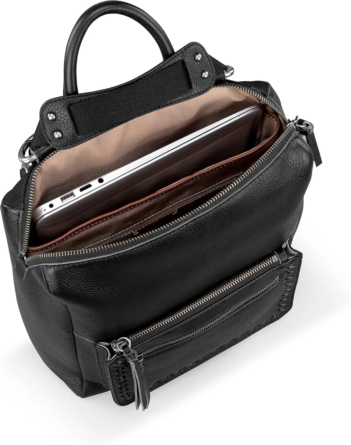 The Sak Loyola Convertible Backpack in Leather, Adjustable Convertible Strap, Black