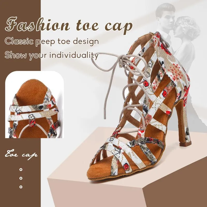 TINRYMX Women Ballroom Dance Shoes Ankle Latin Boots Lace-up Professional Performance Salsa Dance Shoes, Model-YCL539
