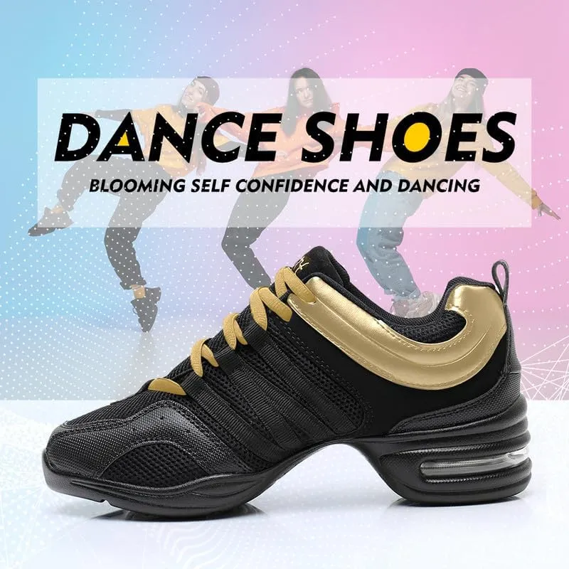 TINRYMX Women Modern Jazz Shoes Lace up Sneakers Breathable Air Cushion Split Sole Athletic Walking Ballroom Exercise Dance Sneaker Shoes,Model-LYX729