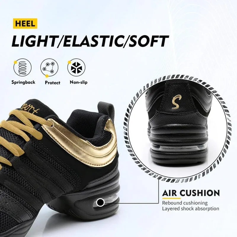 TINRYMX Women Modern Jazz Shoes Lace up Sneakers Breathable Air Cushion Split Sole Athletic Walking Ballroom Exercise Dance Sneaker Shoes,Model-LYX729