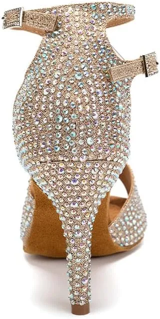 TINRYMX Women Rhinestone Ballroom Dance Shoes Sparkling Latin Salsa Performance Party Dance Shoes, Model-L549