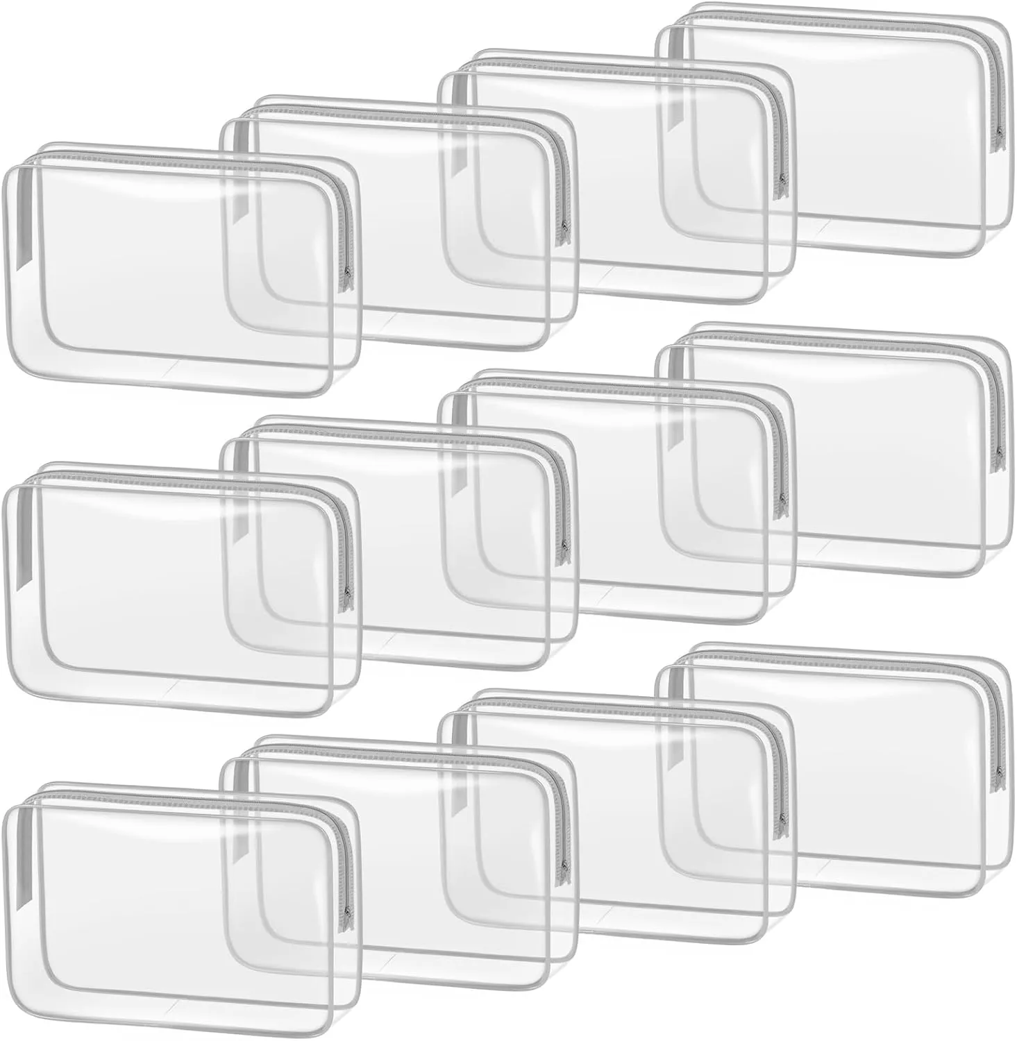 TISRATOK 12 PCS Clear Makeup Bag for Women with Zipper, TSA Approved Toiletry Pouch, Cosmetic Bag Bulk for Travel Organizer Essentials - Grey,Large