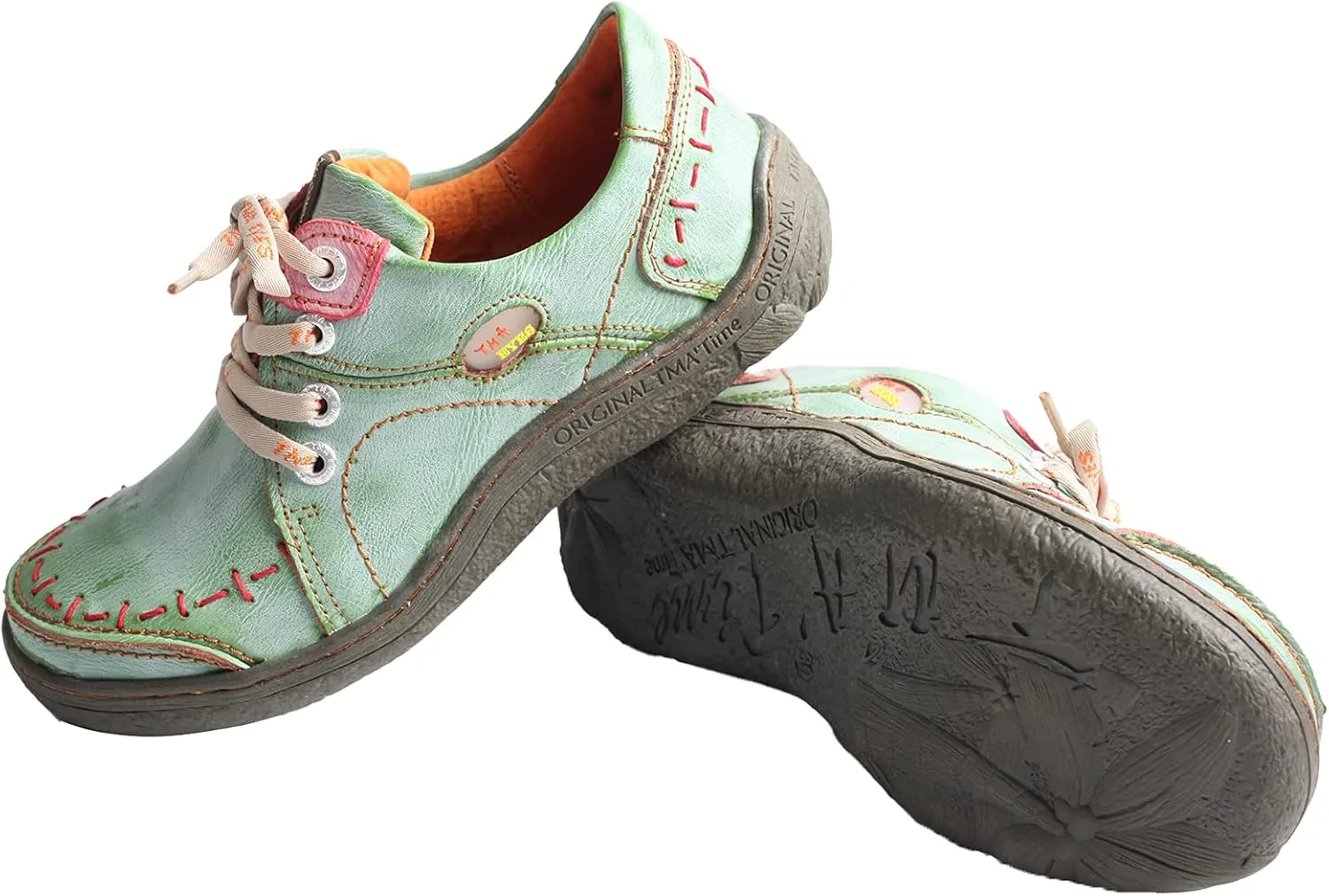TMA EYES Women's Leather Hand Stitching Walking Travel Shoes Casual Lightweight Comfort Fashion Sneaker