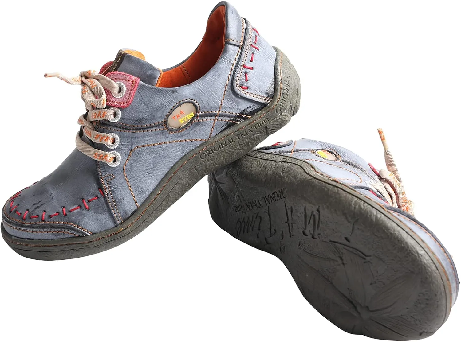 TMA EYES Women's Leather Hand Stitching Walking Travel Shoes Casual Lightweight Comfort Fashion Sneaker