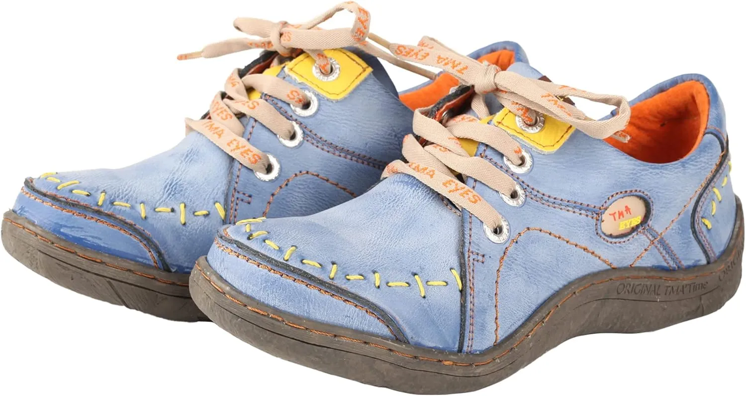 TMA EYES Women's Leather Hand Stitching Walking Travel Shoes Casual Lightweight Comfort Fashion Sneaker