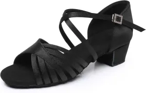 Toddler Girls Latin Dance Shoes Low Heel Kids Salsa Ballroom Dancing Shoes Practice Professional Performance, Model EM-L1050