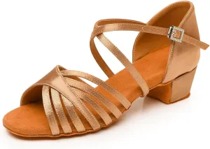 Toddler Girls Latin Dance Shoes Low Heel Kids Salsa Ballroom Dancing Shoes Practice Professional Performance, Model EM-L1050