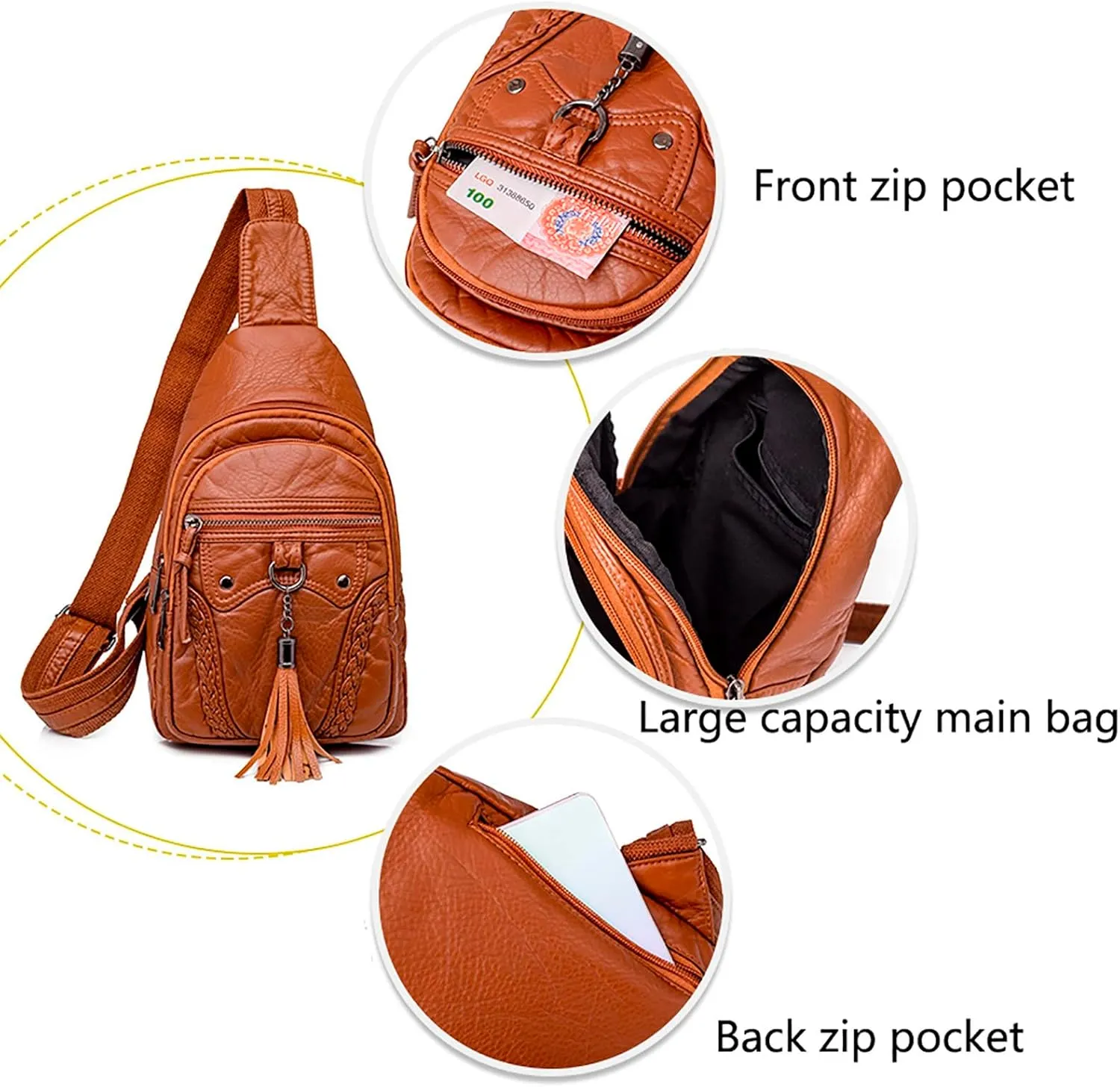 Tote Bag For Women Retro Chest Bag Sling Bag Small Crossbody Pu Leather Satchel Daypack Fashion Shoulder Outdoor Bags