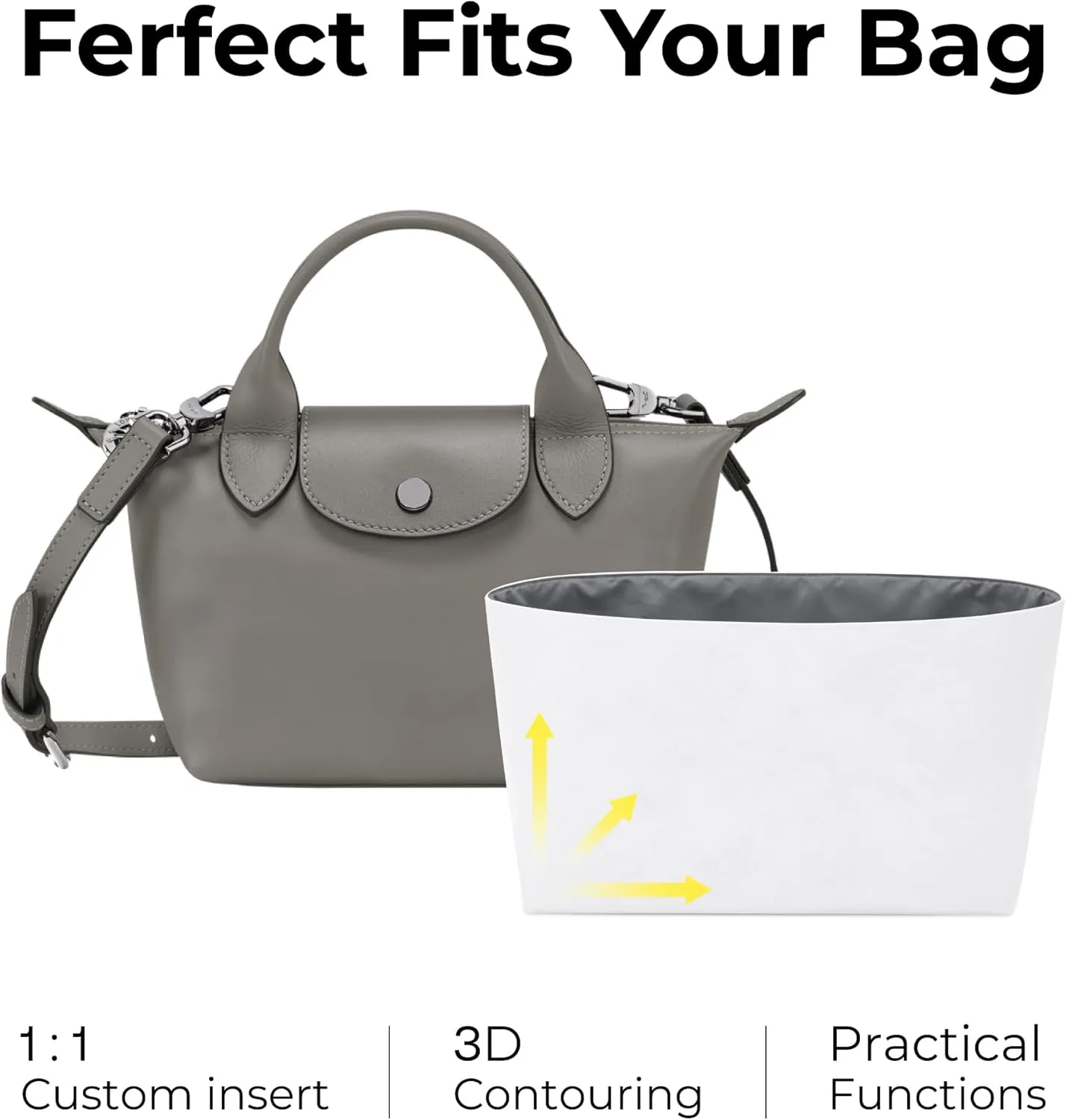 Tote Bag Organizer Insert for Longchamp Le Pliage Xtra S Hobo Bag, Custom Fit Inside Premium Slate Gray Lightweight Water Resistant Purse Insert Accessories