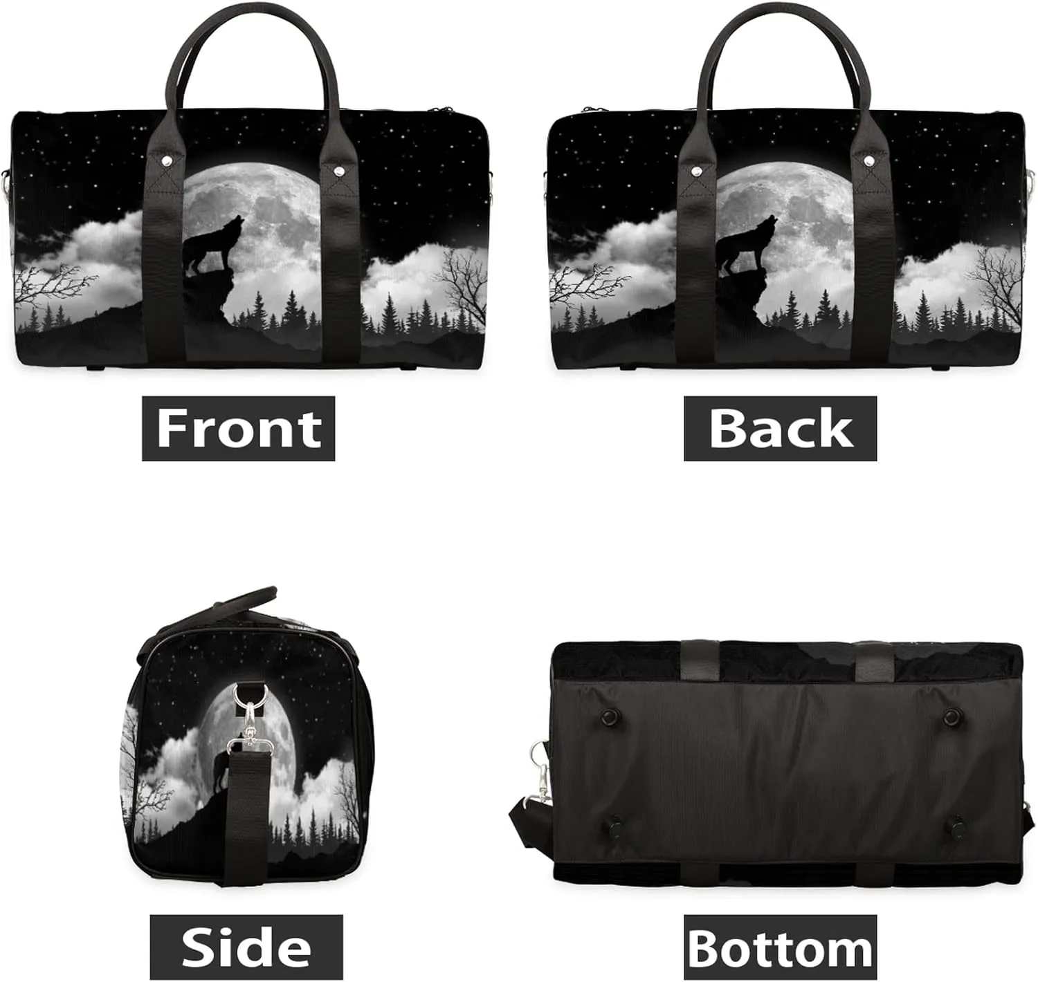 Travel Duffel Bag Wolf Moon Tree Theme Sport Tote Gym Bag Waterproof Foldable Carryon Weekend Overnight Training Handbag Sports Duffle Bags for Women Men Boys Girls