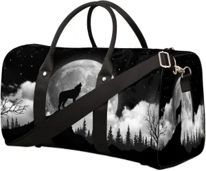 Travel Duffel Bag Wolf Moon Tree Theme Sport Tote Gym Bag Waterproof Foldable Carryon Weekend Overnight Training Handbag Sports Duffle Bags for Women Men Boys Girls