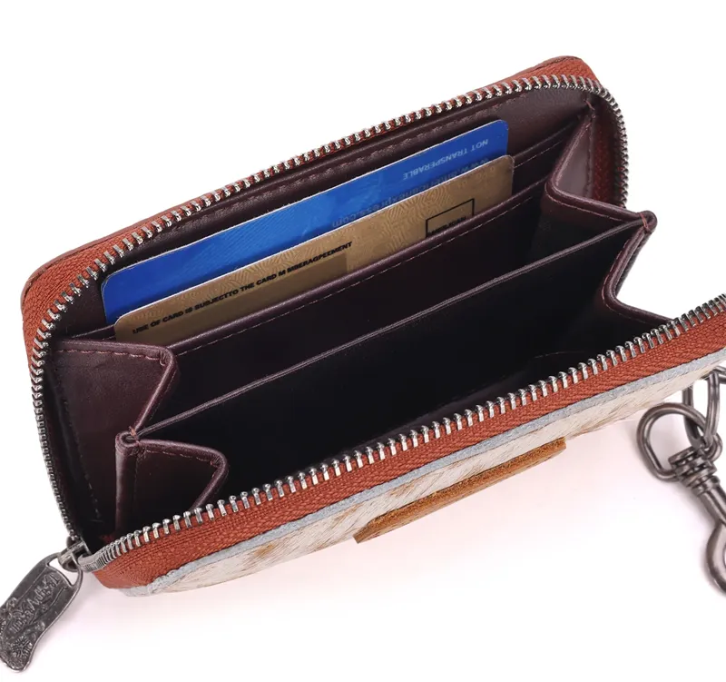 Trinity Ranch Genuine Cowhide Hair-On Floral Tooled Collection Mini Wallet