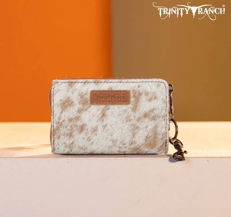 Trinity Ranch Genuine Cowhide Hair-On Floral Tooled Collection Mini Wallet