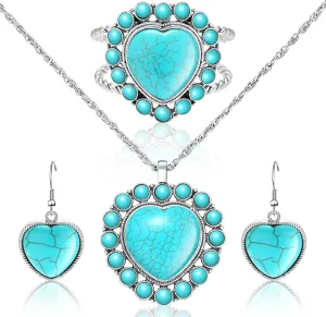 Turquoise Jewelry Set for Women - Turquoise Necklace Earrings Bracelet Boho Jewelry Set