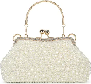 UBORSE Women Pearl Clutch Bag Noble Crystal Beaded Evening Bag Wedding Clutch with Pearl Chain