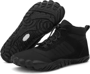 UZUJBAA Men's Winter Warm Wide Toe Barefoot Shoes,Waterproof Fur Lined Minimalist Zero Drop Non-Slip Sole Sneakers Hiking Walking Shoes Comfort Outdoor Ankle Booties with Adjustable Elastic Band