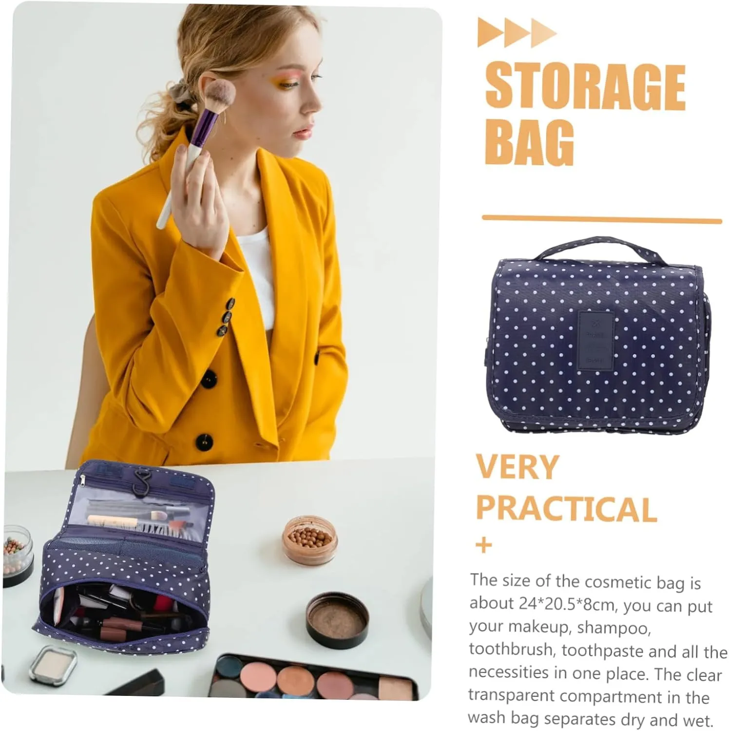 Vaguelly Hanging Toiletries Bag Hook Travel Makeup Organizer Compact Storage Pouch Zipper Closure Organize Go