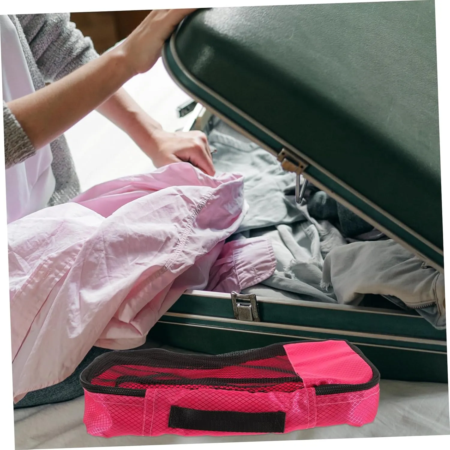 VALICLUD Travel Cubes Packing Organizer for Suitcase Luggage Organizer Bag Zippers Compact Storage for Shoes Toiletries Daily Essentials