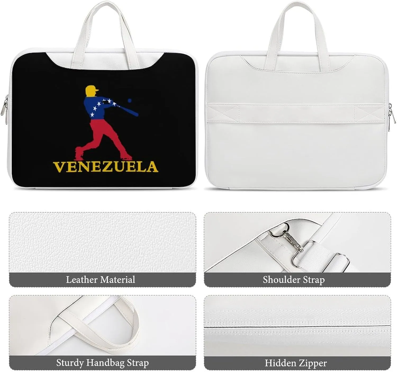 Venezuela Flag Baseball Player Laptop Tote Bag Waterproof Computer Carrying Case Business Office Briefcase