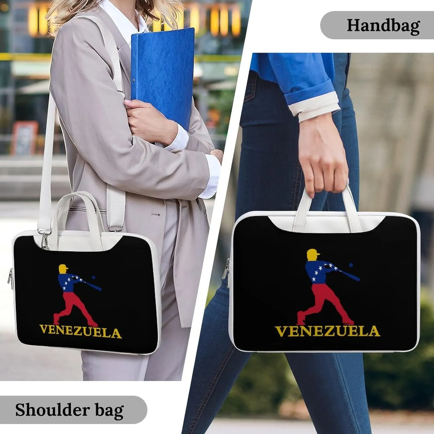 Venezuela Flag Baseball Player Laptop Tote Bag Waterproof Computer Carrying Case Business Office Briefcase