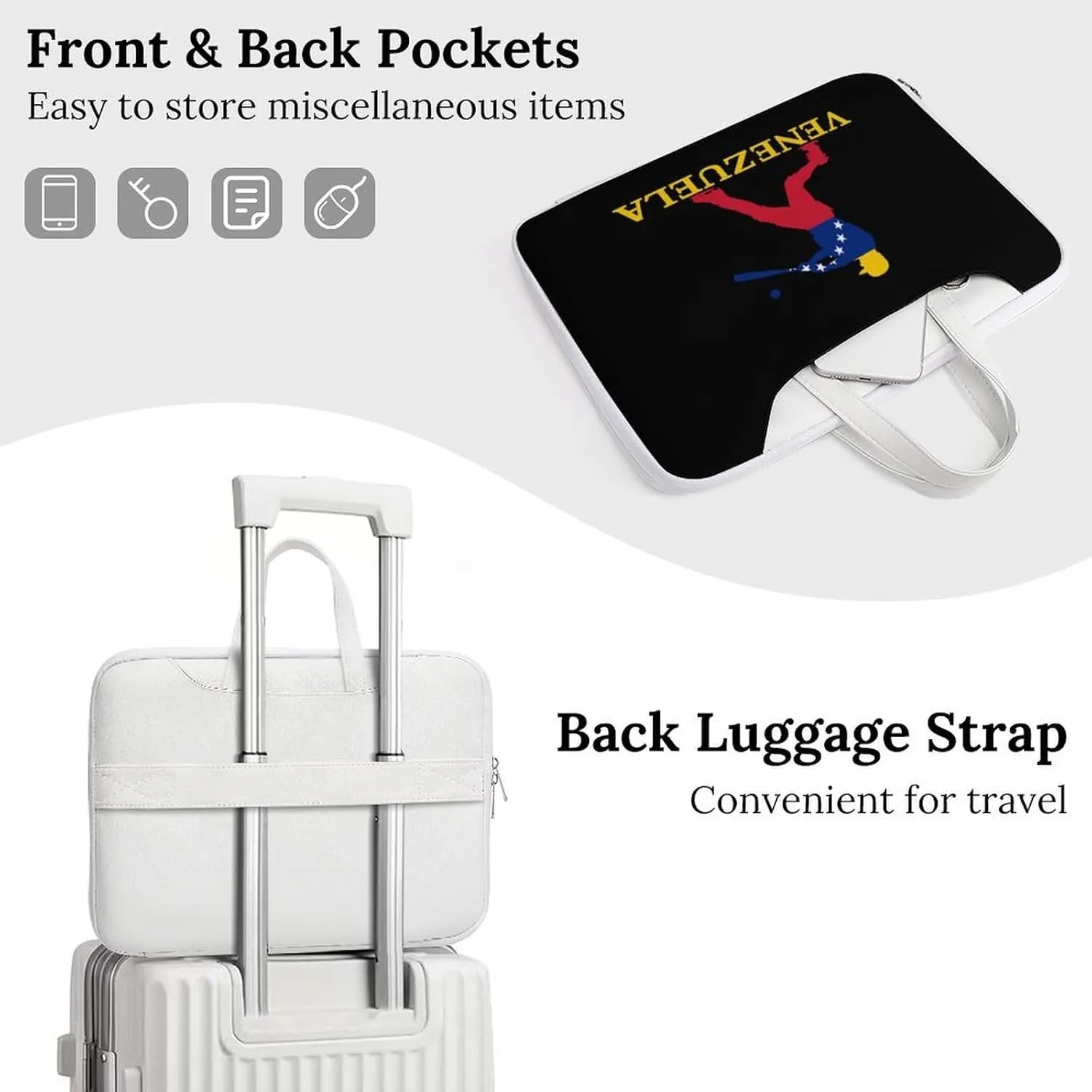Venezuela Flag Baseball Player Laptop Tote Bag Waterproof Computer Carrying Case Business Office Briefcase