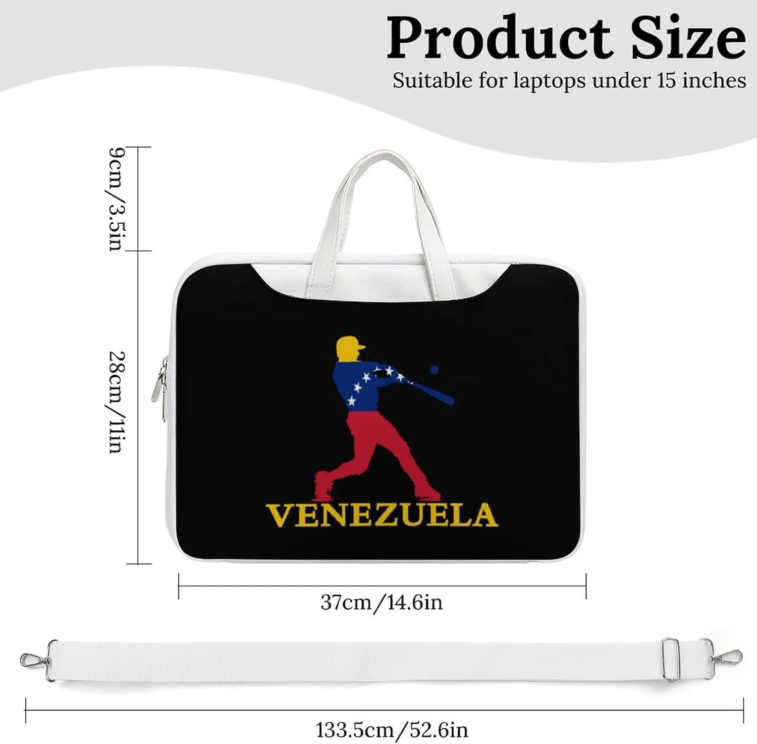Venezuela Flag Baseball Player Laptop Tote Bag Waterproof Computer Carrying Case Business Office Briefcase