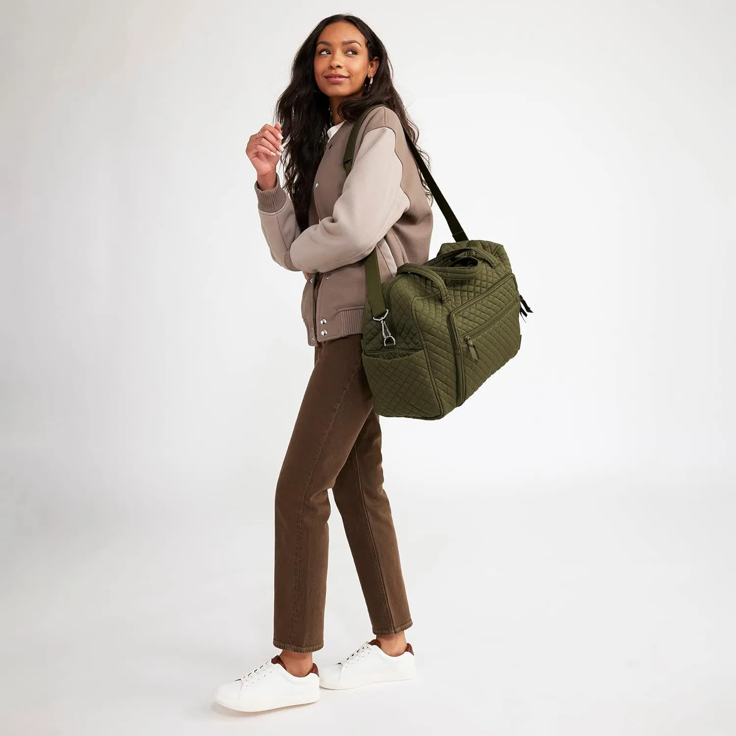 Vera Bradley Women's Cotton Weekender Travel Bag, Climbing Ivy Green - Recycled Cotton, One Size