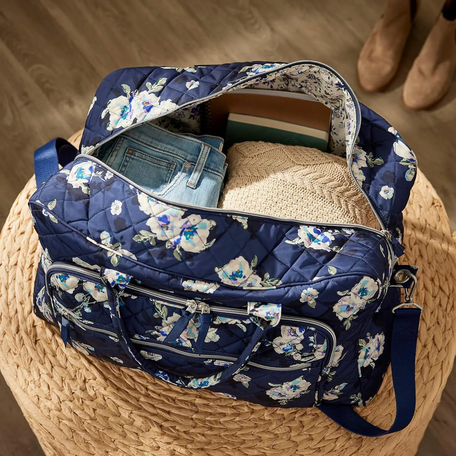 Vera Bradley Women's, Performance Twill Grand Weekender Travel Bag, Blooms and Branches Navy, One Size