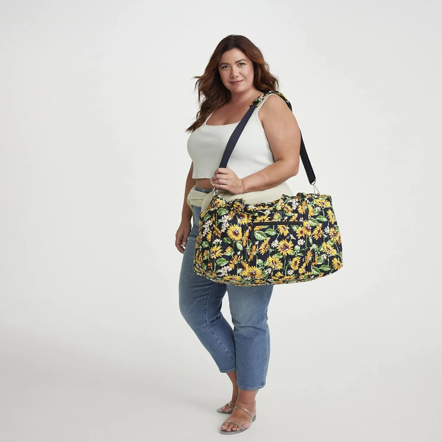 Vera Bradley Women's Performance Twill Large Travel Duffle Bag, Navy Garden, One Size