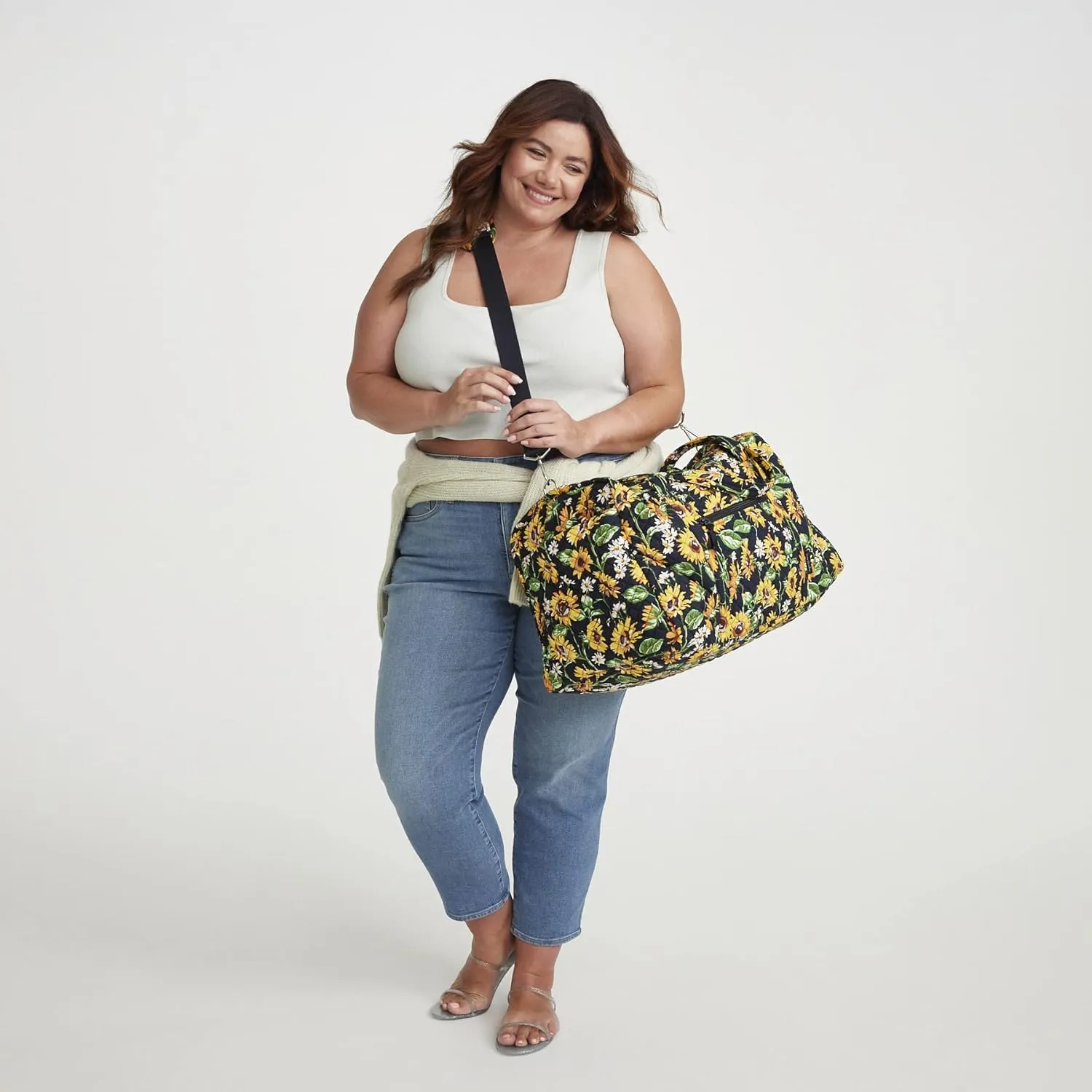 Vera Bradley Women's Performance Twill Large Travel Duffle Bag, Navy Garden, One Size