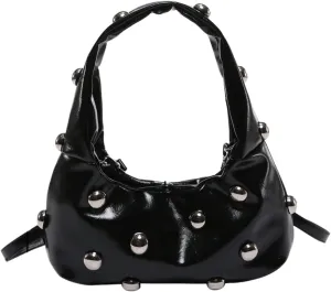 Verdusa Women's Studded Leather Shoulder Handbags Y2k Punk Top Handle Crescent Crossbody Bags