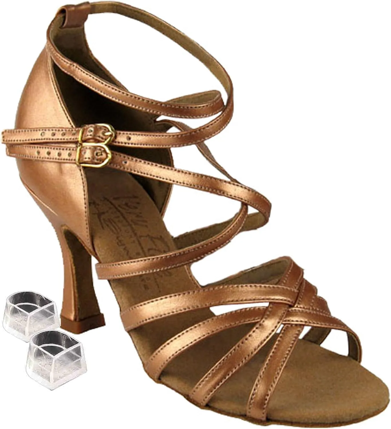 Very Fine Women's Salsa Ballroom Tango Latin Dance Shoes S9206 Bundle with Heel Protectors 2.5" Heel