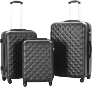 vidaXL Hardcase Trolley Set - 3 pcs, Long-lasting ABS Material, Security Locks, 360-Degree Wheels, Convenient & Compact Storage, Black