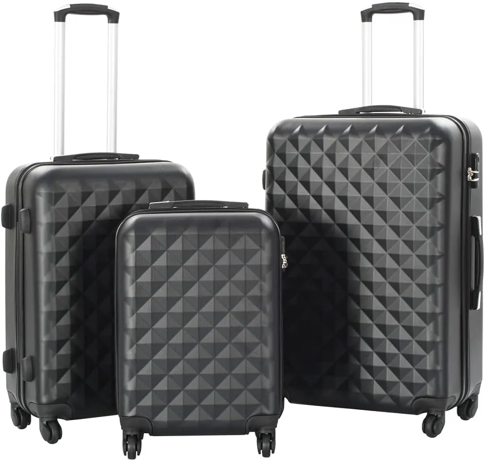 vidaXL Hardcase Trolley Set - 3 pcs, Long-lasting ABS Material, Security Locks, 360-Degree Wheels, Convenient & Compact Storage, Black
