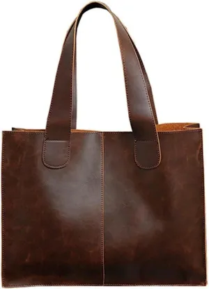 Vintage Leather Mens Handbag Briefcase, Large Capacity Business Office Shoulder Bag (Brown)