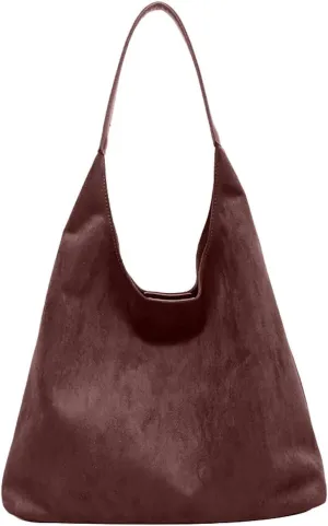 Vintage Suede Large Capacity Shoulder Bag For Women  Trendy Soft Suede Womens Shoulder Messenger (Coffee, One Size)