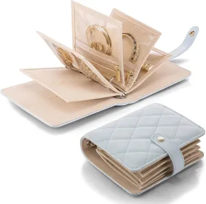 Vlando Travel Jewelry Case,Portable Jewelry Organizer Box with Clear Zipper Velvet Jewelry Pouch,Gifts for Traveler Women Girls-Baby Blue