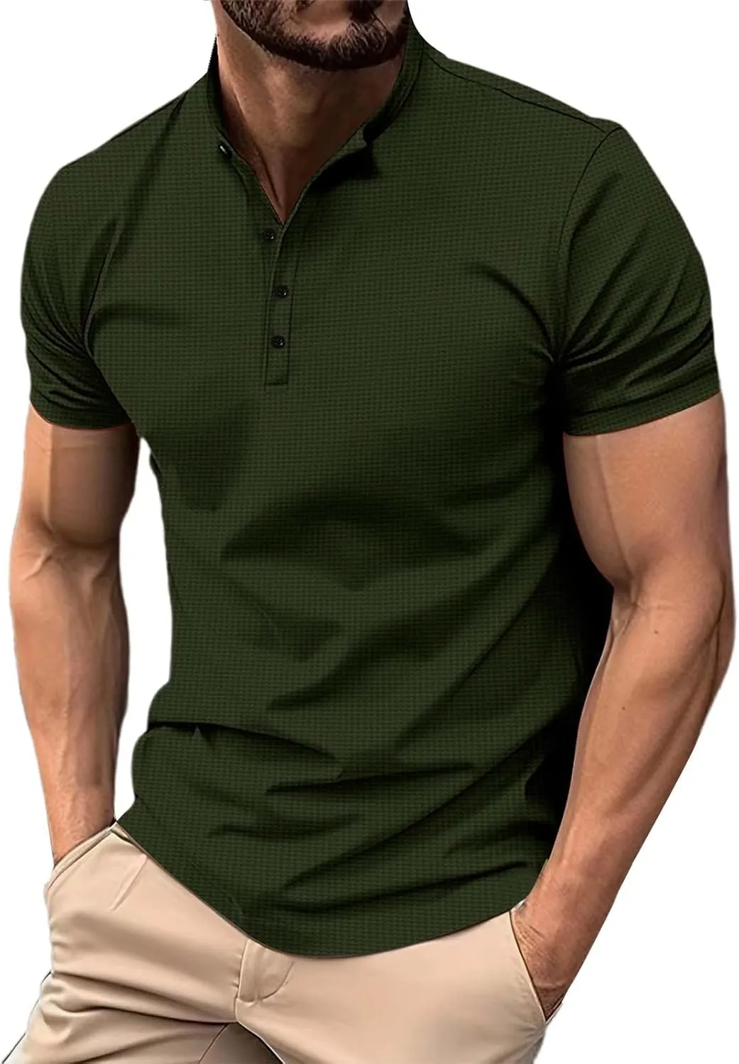 Waffle Polo Shirt for Men, Blade Collar Golf Polo Shirts 2024 Pique Short Sleeve Casual Classic Cotton Tee Shirts