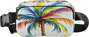 Watercolor Palm Tree White Fanny Packs for Women Crossbody Bags Everywhere Belt Bag with Adjustable Strap Fashion Waist Pack for Travel Daily Running