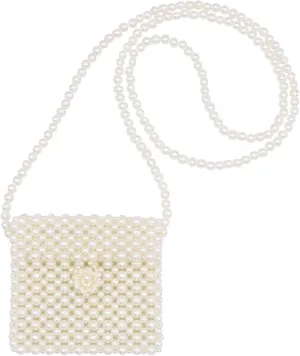 White Pearl Purse Shoulder Bag for Women Girls Purse Pearl Beaded Clutch for Prom Wedding Date,Flap Evening Bag 6#