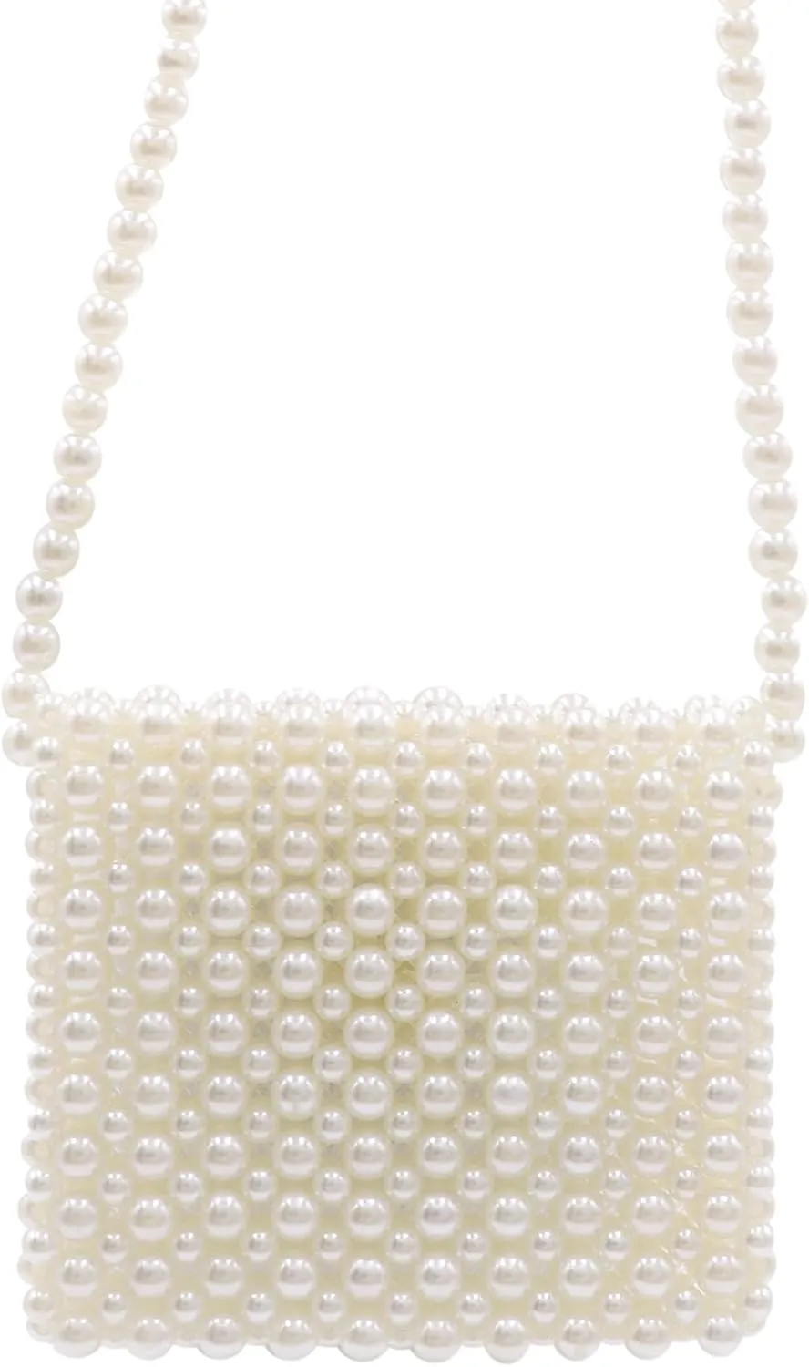 White Pearl Purse Shoulder Bag for Women Girls Purse Pearl Beaded Clutch for Prom Wedding Date,Flap Evening Bag 6#