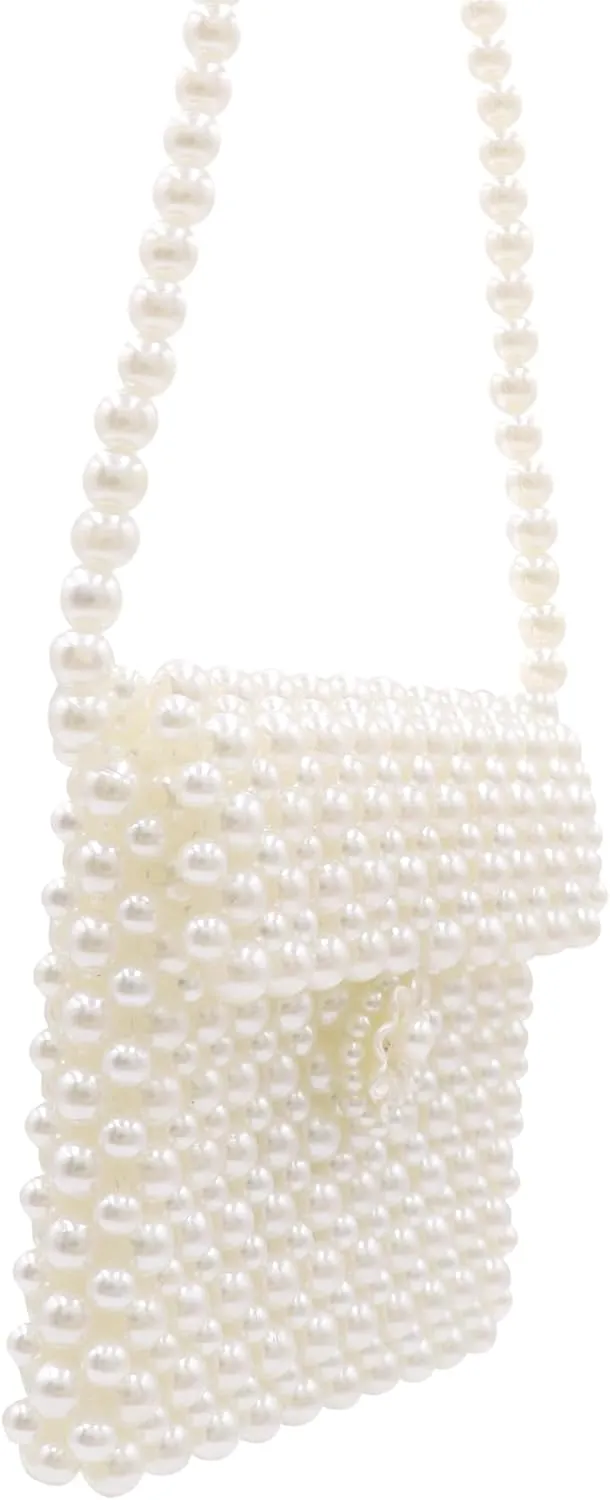 White Pearl Purse Shoulder Bag for Women Girls Purse Pearl Beaded Clutch for Prom Wedding Date,Flap Evening Bag 6#