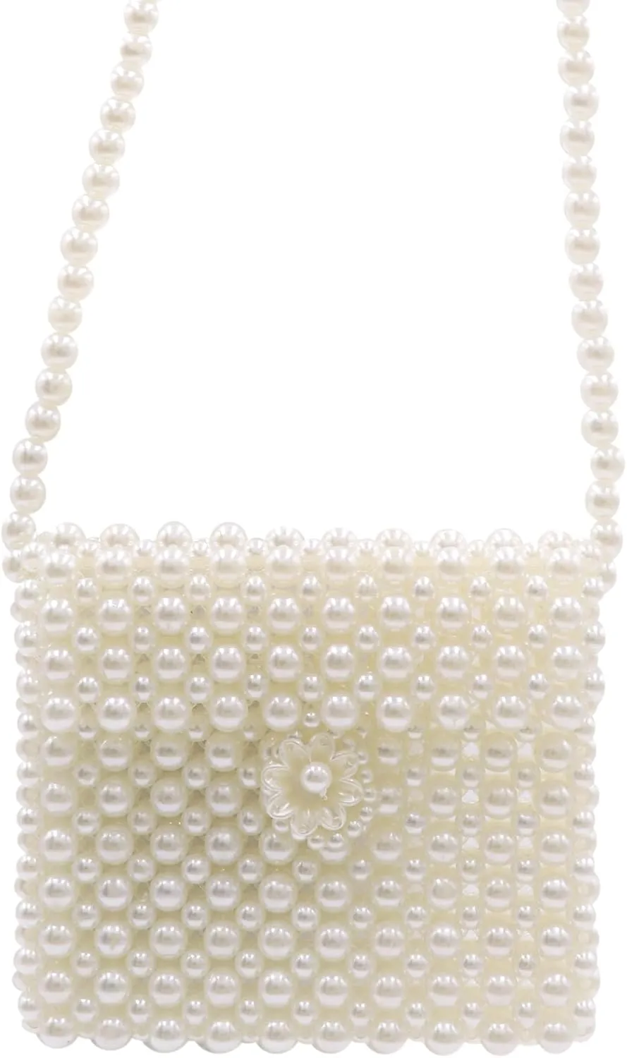 White Pearl Purse Shoulder Bag for Women Girls Purse Pearl Beaded Clutch for Prom Wedding Date,Flap Evening Bag 6#