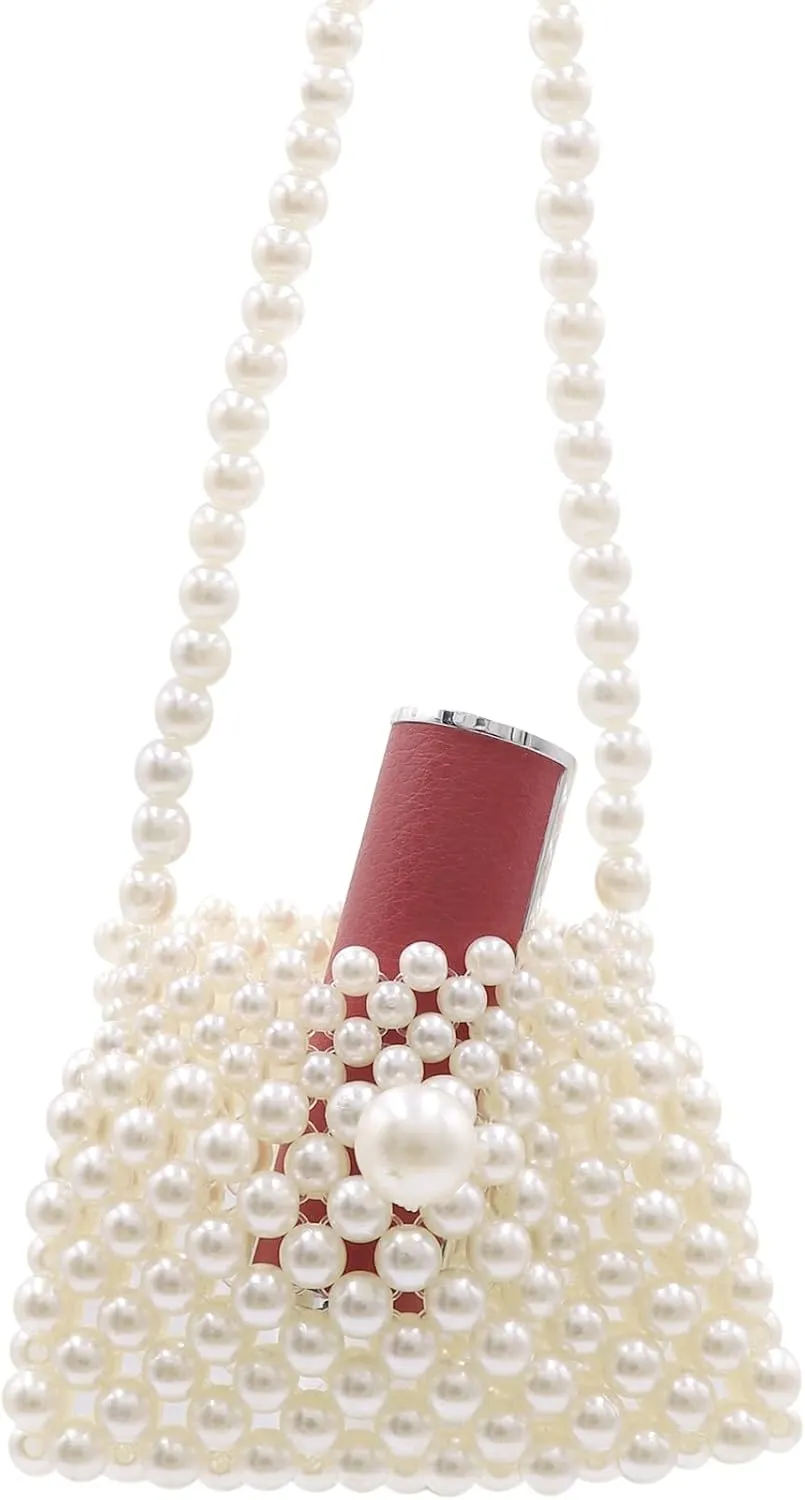 White Pearl Purse Shoulder Bag for Women Girls Purse Pearl Beaded Clutch for Prom Wedding Party,Flap Evening Bag 7#