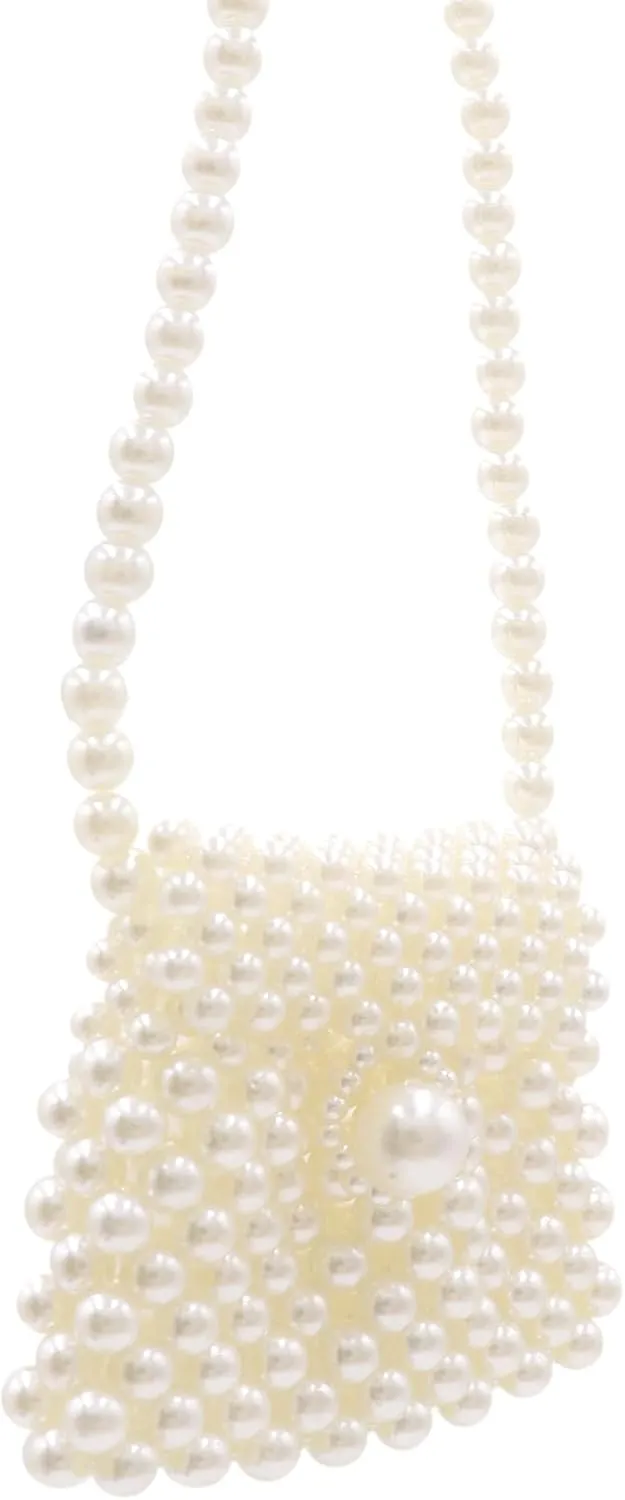 White Pearl Purse Shoulder Bag for Women Girls Purse Pearl Beaded Clutch for Prom Wedding Party,Flap Evening Bag 7#