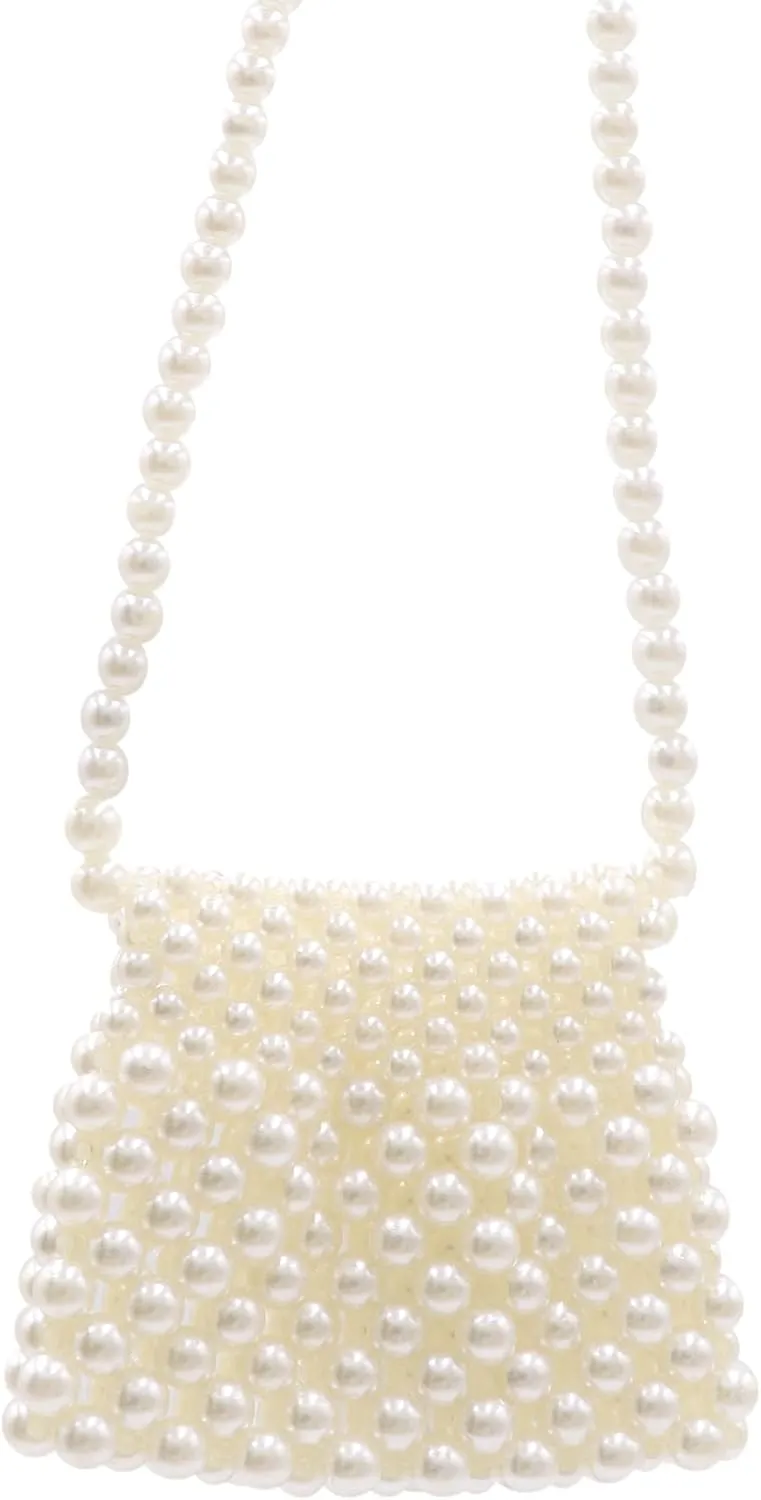 White Pearl Purse Shoulder Bag for Women Girls Purse Pearl Beaded Clutch for Prom Wedding Party,Flap Evening Bag 7#