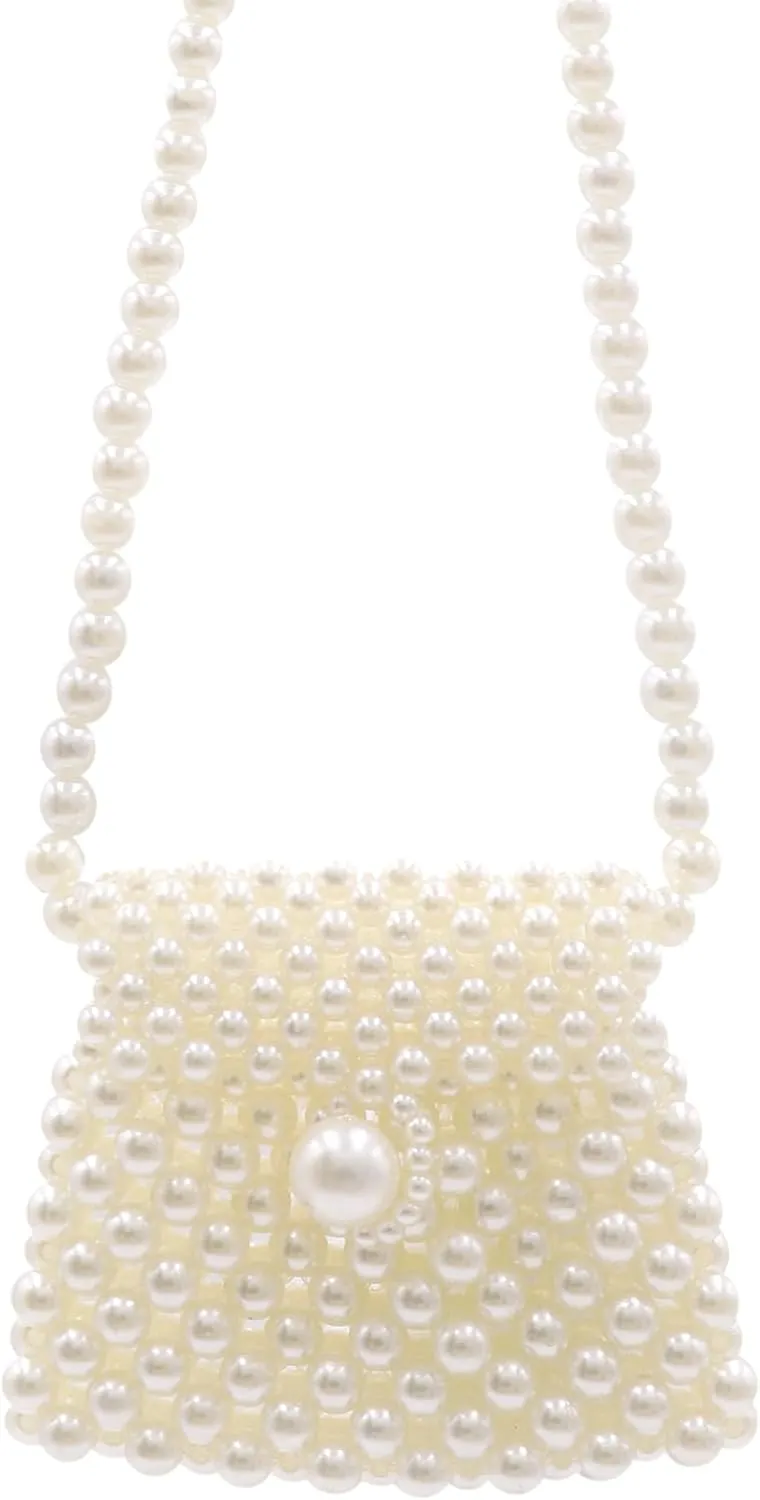 White Pearl Purse Shoulder Bag for Women Girls Purse Pearl Beaded Clutch for Prom Wedding Party,Flap Evening Bag 7#