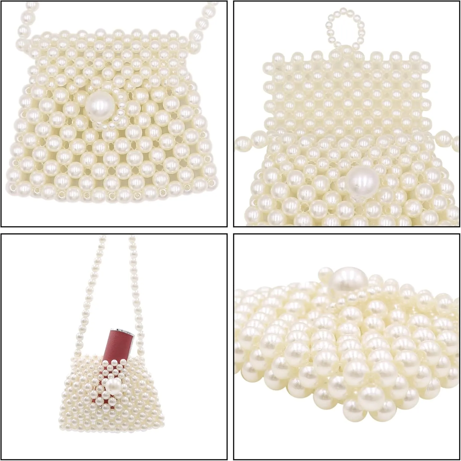 White Pearl Purse Shoulder Bag for Women Girls Purse Pearl Beaded Clutch for Prom Wedding Party,Flap Evening Bag 7#